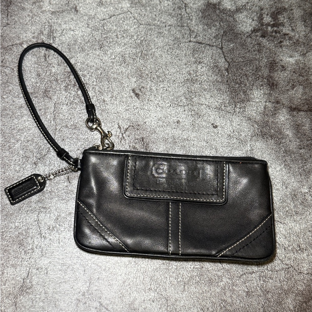 Coach Black Leather Wristlet with Strap